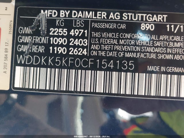 Aukcja sprzedaży 2012 Mercedes-benz E 350, vin: WDDKK5KF0CF154135, numer aukcji: 45863567