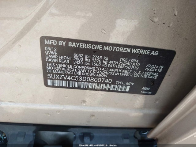 45863599 :رقم المزاد ، 5UXZV4C53D0B00740 vin ، 2013 Bmw X5 Xdrive35i/xdrive35i Premium/xdrive35i Sport Activity مزاد بيع