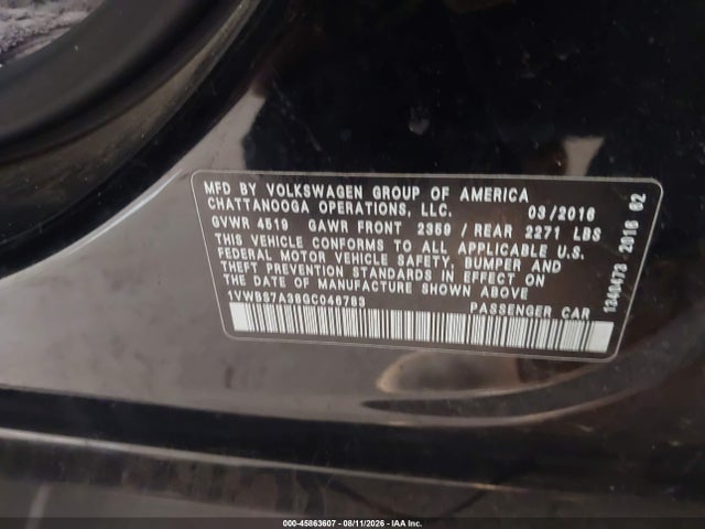 Aukcja sprzedaży 2016 Volkswagen Passat 1.8t Se, vin: 1VWBS7A38GC046783, numer aukcji: 45863607
