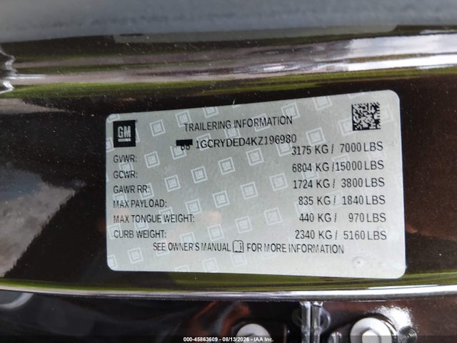 45863609 :رقم المزاد ، 1GCRYDED4KZ196980 vin ، 2019 Chevrolet Silverado 1500 Lt مزاد بيع