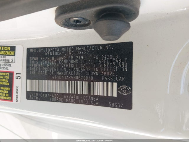 4T1C11AK5NU678870 Toyota CAMRY LE