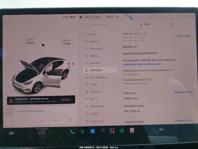 Aukcja sprzedaży 2021 Tesla Model Y Long Range Dual Motor All-wheel Drive, vin: 5YJYGDEEXMF195798, numer aukcji: 45863613