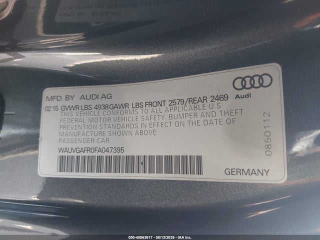 Aukcja sprzedaży 2015 Audi S5 3.0t Premium Plus, vin: WAUVGAFR0FA047395, numer aukcji: 45863617