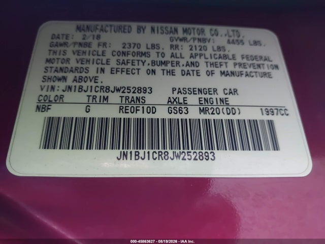 Продаж на аукціоні авто 2018 Nissan Rogue Sport Sl, vin: JN1BJ1CR8JW252893, номер лоту: 45863627