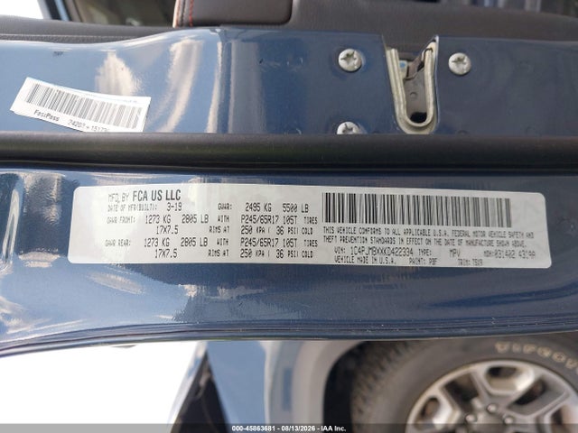 Продаж на аукціоні авто 2019 Jeep Cherokee Trailhawk 4x4, vin: 1C4PJMBXXKD422334, номер лоту: 45863681
