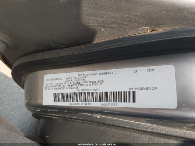 2009 Subaru Legacy 2.5i მანქანა იყიდება აუქციონზე, vin: 4S3BL616197235629, აუქციონის ნომერი: 45863688