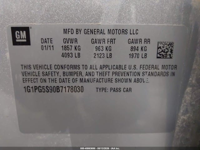Aukcja sprzedaży 2011 Chevrolet Cruze 2lt, vin: 1G1PG5S90B7178030, numer aukcji: 45863698