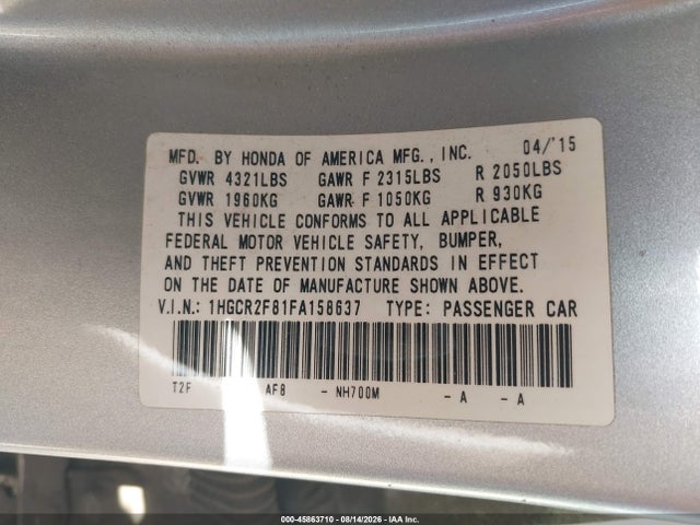 Honda Accord Ex-l 2015 1HGCR2F81FA158637 Image 9