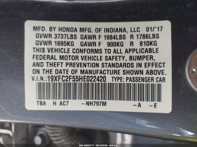 Honda Civic Lx 2017 19XFC2F55HE022420 Image 9
