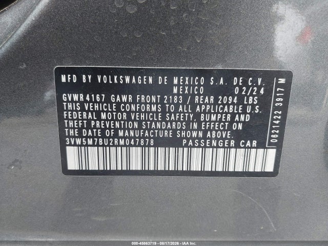 Aukcja sprzedaży 2024 Volkswagen Jetta 1.5t S, vin: 3VW5M7BU2RM047878, numer aukcji: 45863719