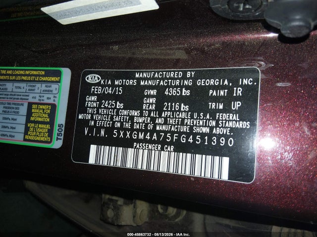 KIA Optima Lx 2015 5XXGM4A75FG451390 Image 9
