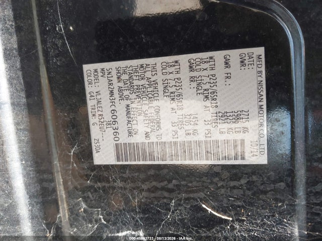 45863733 :رقم المزاد ، 5N1AR2MN3FC606360 vin ، 2015 Nissan Pathfinder Sv مزاد بيع