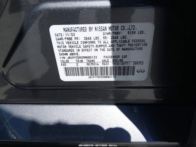 Aukcja sprzedaży 2024 Infiniti Q50 Red Sport 400 Awd, vin: JN1FV7DR0RM680133, numer aukcji: 45863740