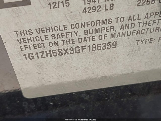 1G1ZH5SX3GF185359 Chevrolet Malibu Premier