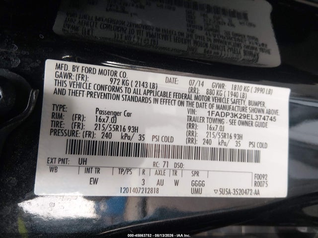 Ford FOCUS SE 2014 1FADP3K29EL374745 Image 9