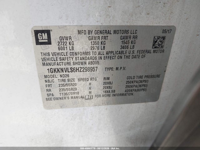 Продаж на аукціоні авто 2017 Gmc Acadia Slt-1, vin: 1GKKNVLS6HZ298957, номер лоту: 45863779