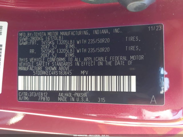 5TDDRKEC4RS183645 Toyota Sienna Xse