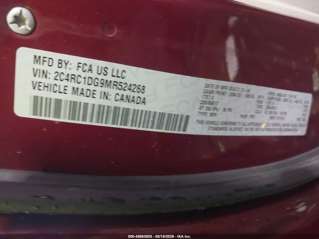 45863805 :رقم المزاد ، 2C4RC1DG9MR524268 vin ، 2021 Chrysler Voyager Lxi مزاد بيع