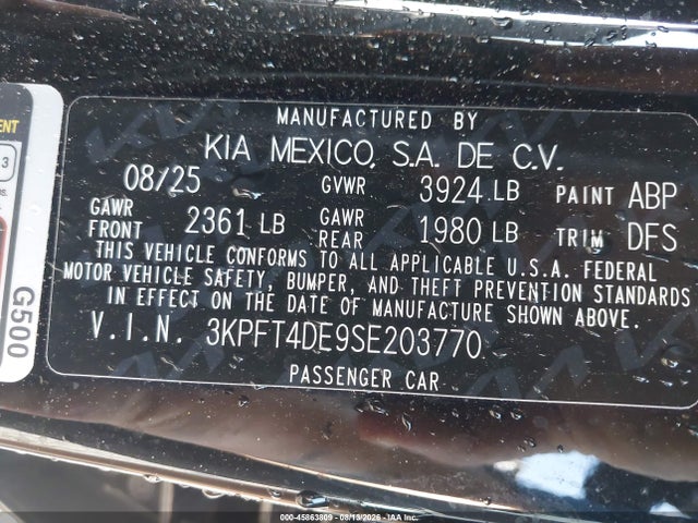 2025 Kia K4 Lxs მანქანა იყიდება აუქციონზე, vin: 3KPFT4DE9SE203770, აუქციონის ნომერი: 45863809