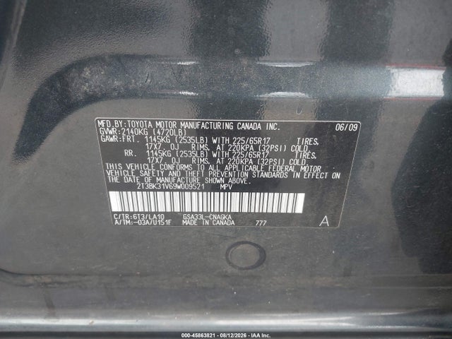 2009 Toyota Rav4 Limited V6 მანქანა იყიდება აუქციონზე, vin: 2T3BK31V69W009521, აუქციონის ნომერი: 45863821