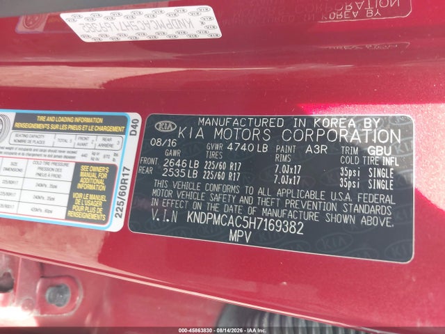 Продажа на аукционе авто 2017 Kia Sportage Lx, vin: KNDPMCAC5H7169382, номер лота: 45863830