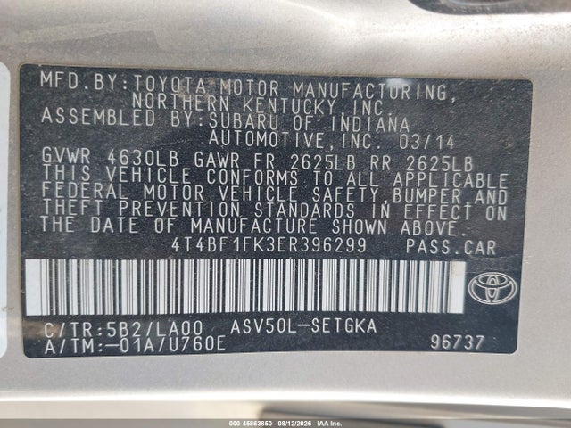 Toyota CAMRY XLE 2014 4T4BF1FK3ER396299 Image 9