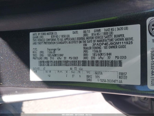 Ford FIESTA SE 2016 3FADP4EJ9GM111925 Image 9