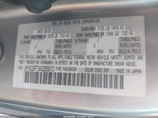 Продаж на аукціоні авто 2010 Mazda Mx-5 Miata Touring, vin: JM1NC2FF3A0206810, номер лоту: 45863866