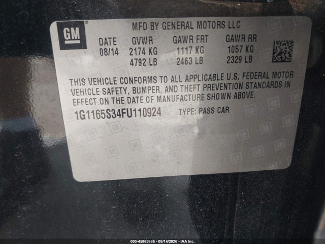 Продаж на аукціоні авто 2015 Chevrolet Impala 2lz, vin: 1G1165S34FU110924, номер лоту: 45863886