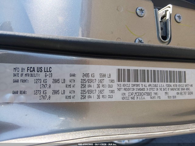 Aukcja sprzedaży 2019 Jeep Cherokee Latitude 4x4, vin: 1C4PJMCB3KD479803, numer aukcji: 45863905