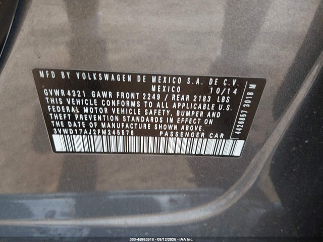 3VWD17AJ2FM245576 Volkswagen Jetta 1.8t Se