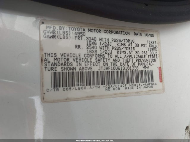 Продаж на аукціоні авто 2001 Lexus Rx 300, vin: JTJHF10U610181338, номер лоту: 45863940