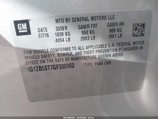 Chevrolet MALIBU LS 2016 1G1ZB5ST7GF336962 Image 9