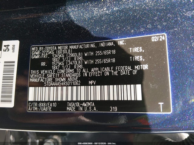 Toyota Grand Highlander Xle 2024 5TDAAAA54RS011062 Image 9