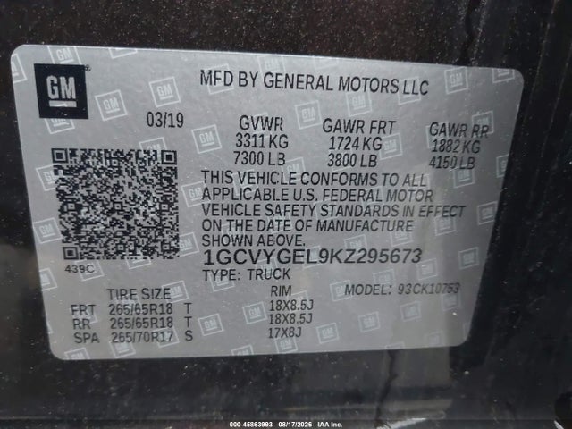 1GCVYGEL9KZ295673 Chevrolet Silverado 1500 Ltz