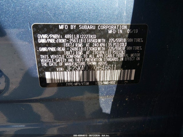 Aukcja sprzedaży 2019 Subaru Forester Limited, vin: JF2SKAUC2KH546611, numer aukcji: 45864013