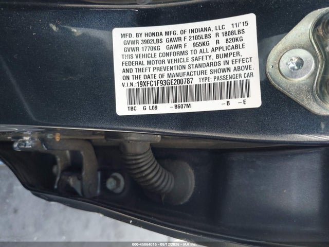 Honda Civic Touring 2016 19XFC1F93GE200787 Image 9