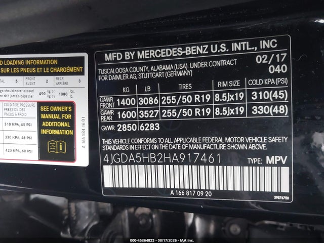 Aukcja sprzedaży 2017 Mercedes-benz Gle 350 4matic, vin: 4JGDA5HB2HA917461, numer aukcji: 45864023
