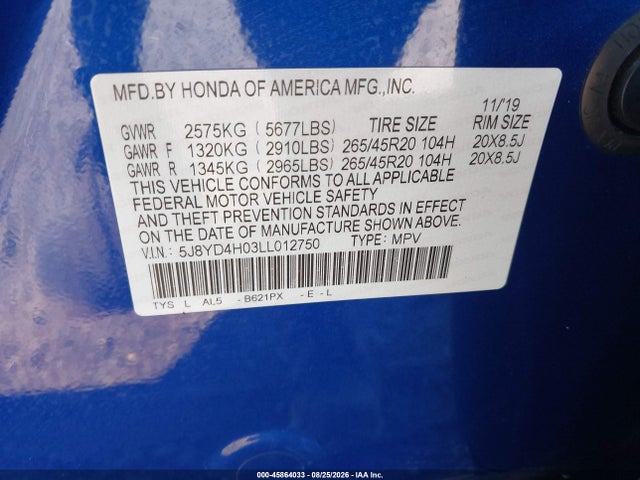 Продажа на аукционе авто 2020 Acura Mdx Technology   A-spec Packages, vin: 5J8YD4H03LL012750, номер лота: 45864033