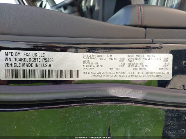 2026 Dodge Durango Gt Awd მანქანა იყიდება აუქციონზე, vin: 1C4RDJDG5TC175808, აუქციონის ნომერი: 45864041