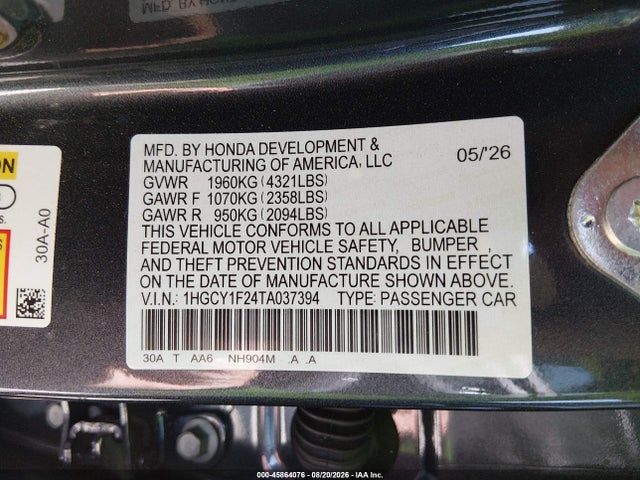 Продаж на аукціоні авто 2026 Honda Accord Lx, vin: 1HGCY1F24TA037394, номер лоту: 45864076