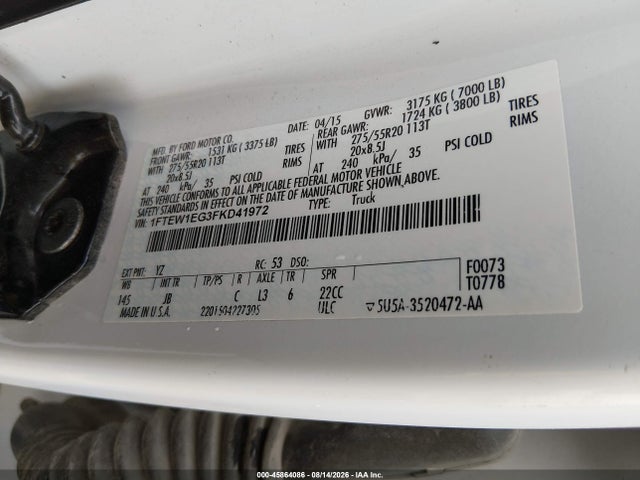 Продаж на аукціоні авто 2015 Ford F-150 Xlt, vin: 1FTEW1EG3FKD41972, номер лоту: 45864086