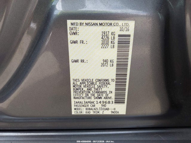 Nissan Altima 2.5 Sr 2017 1N4AL3AP6HC149683 Image 9