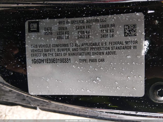 45864099 :رقم المزاد ، 1G6DH1E39E0190331 vin ، 2014 Cadillac Cts Premium مزاد بيع