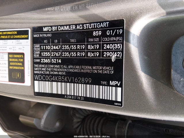 2019 Mercedes-benz Glc 300 4matic მანქანა იყიდება აუქციონზე, vin: WDC0G4KB5KV162899, აუქციონის ნომერი: 45864108
