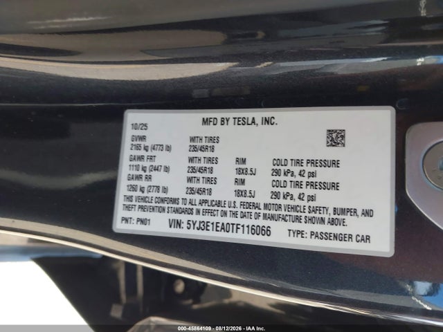 5YJ3E1EA0TF116066 Tesla Model 3 Premium Rear-wheel Drive/rear-wheel Drive