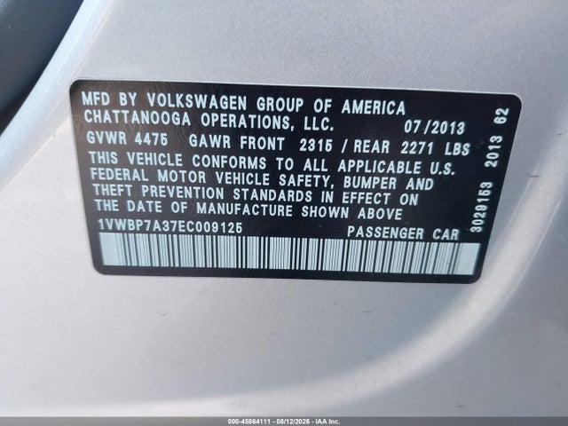 1VWBP7A37EC009125 Volkswagen Passat 2.5l Se