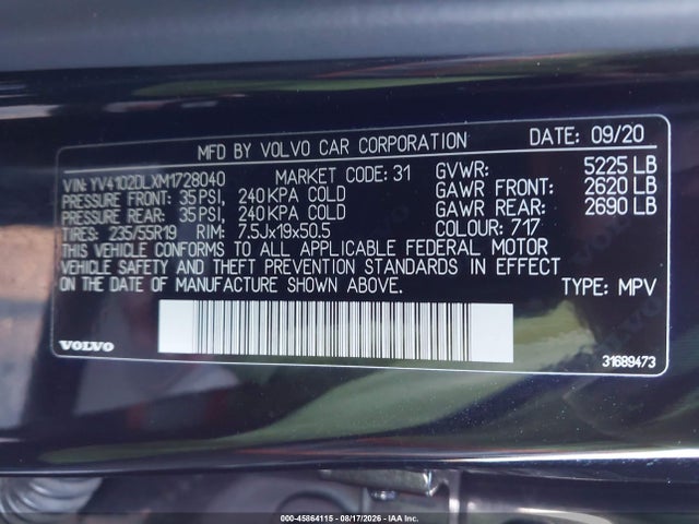 YV4102DLXM1728040 Volvo Xc60 T5 Inscription