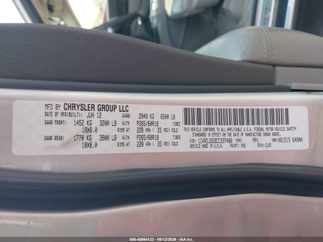 45864123 :رقم المزاد ، 1C4RDJDG9CC337486 vin ، 2012 Dodge Durango Crew مزاد بيع