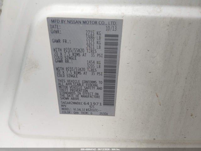 Nissan Pathfinder Platinum 2014 5N1AR2MN0EC641971 Image 9